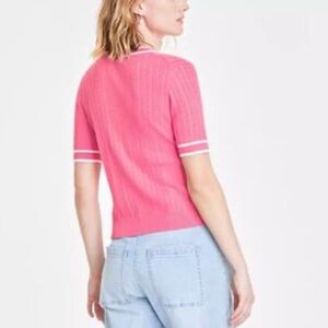 Nordstrom Pink Cable Knit Top with White Trim